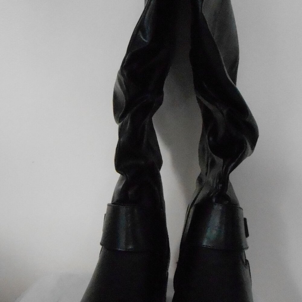 Black Knee-High Women's Buckle Riding Boots with Chunky Heels-Size 8-NWOT - Picture 9 of 9